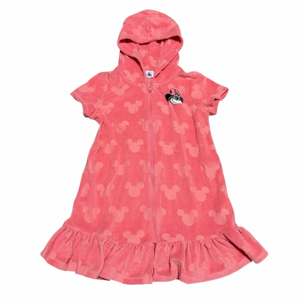Disney Girls Minnie Mouse Hooded Terry Cloth Swimsuit Coverup Dress | Size 11/12